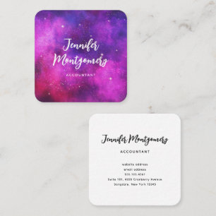 Rosa & Lila Space & Stars Faux Galaxy Fyrkantigt Visitkort
