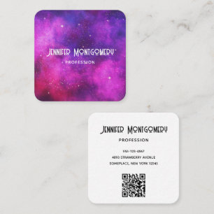Rosa & Lila Space & Stars Faux Galaxy Fyrkantigt Visitkort