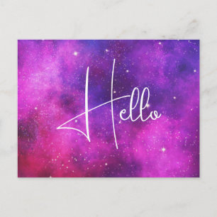 Rosa & Lila Space & Stars Faux Galaxy Hej Vykort