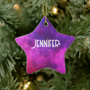 Rosa & Lila Space & Stars Faux Galaxy Julgransprydnad Keramik