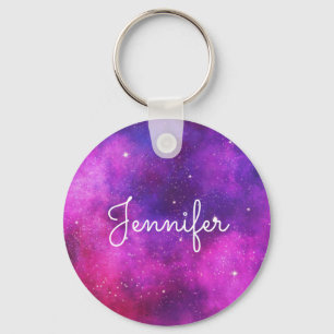 Rosa & Lila Space & Stars Faux Galaxy Nyckelring