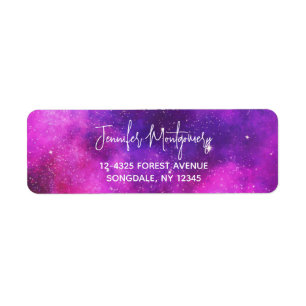 Rosa & Lila Space & Stars Faux Galaxy Returadress Etikett