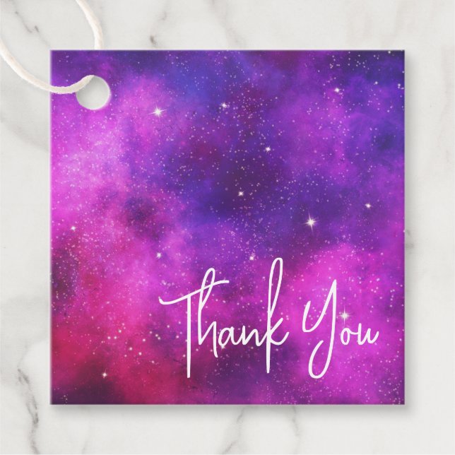 Rosa & Lila Space & Stars Faux Galaxy Tack Gåvor Etiketter (Framsida)