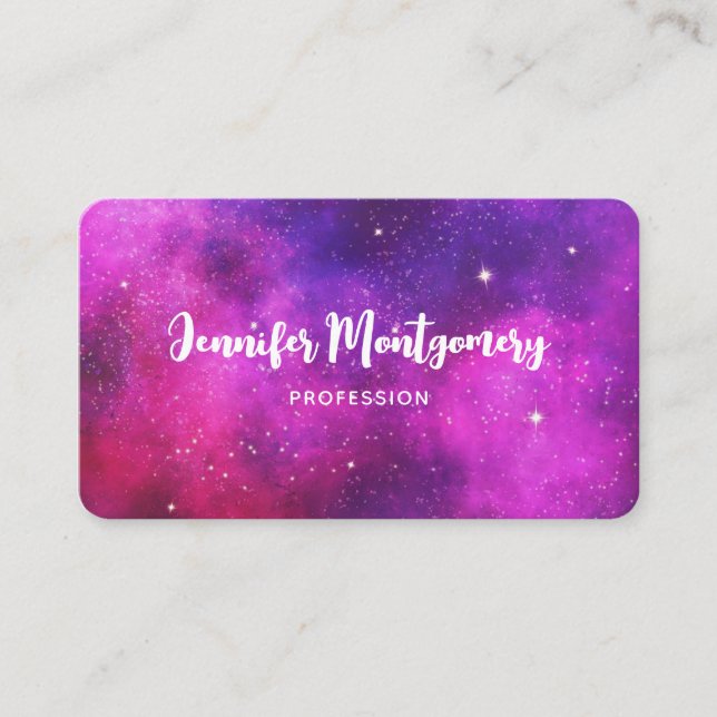 Rosa & Lila Space & Stars Faux Galaxy Visitkort (Framsida)