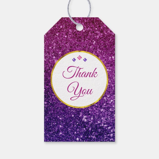 Rosa & Lila Sparkling Gemstones Tack Presentetikett (Framsidan)