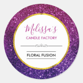 Rosa Lila Sparkling Glitter Gems Candle Business Runt Klistermärke