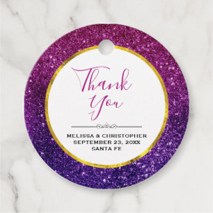 Rosa & Lila Sparkling Glitter Gemstones Bröllop Gåvor Etiketter