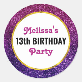 Rosa & Lila Sparkling Glitter Gemstones födelsedag Runt Klistermärke