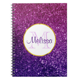 Rosa & Lila Sparkling Glitter Gemstones Monogram Anteckningsbok
