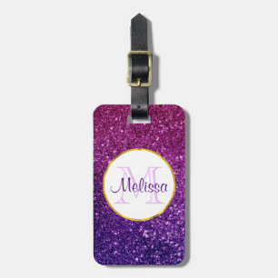 Rosa & Lila Sparkling Glitter Gemstones Monogram Bagagebricka