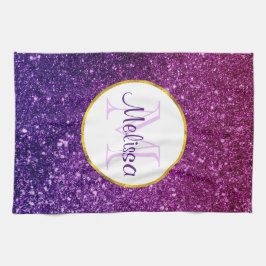 Rosa & Lila Sparkling Glitter Gemstones Monogram Kökshandduk