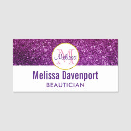 Rosa & Lila Sparkling Glitter Gemstones Monogram Namnbricka