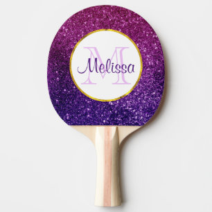 Rosa & Lila Sparkling Glitter Gemstones Monogram Pingisracket