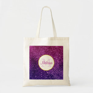 Rosa & Lila Sparkling Glitter Gemstones Monogram Tygkasse