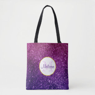 Rosa & Lila Sparkling Glitter Gemstones Monogram Tygkasse