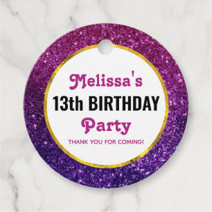 Rosa & Lila Sparkling Glitter Gemstones Party Gåvor Etiketter