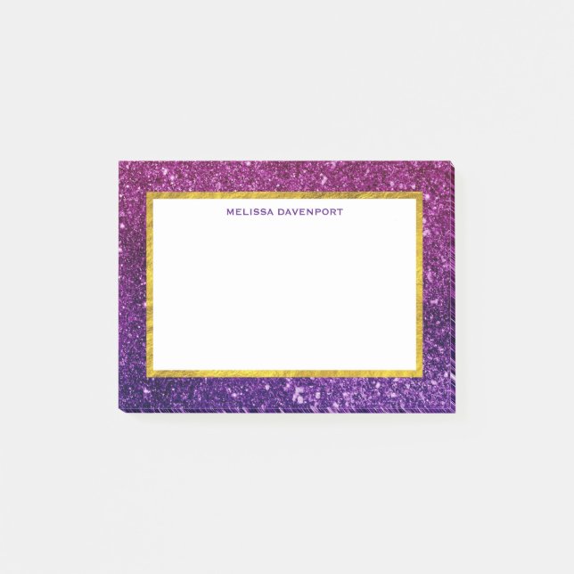 Rosa & Lila Sparkling Glitter Gemstones Post-it Block (Framsida)