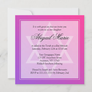 Rosa Lila Star av David Bat mitzvah Square Inbjudningar