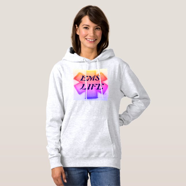 Rosa  lila stjärna för kvinnors "EMS Life"-gult T Shirt (Hel framsida)