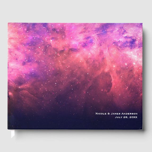 Rosa Lila Stjärnhimmel Kosmisk Galax Himmel Bröllo Gästböcker (Framsida)