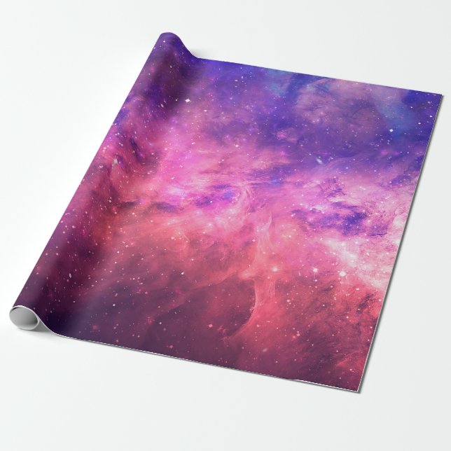 Rosa Lila Stjärnhimmel Kosmisk Galax Himmel Eld Gl Presentpapper (Utrullad)