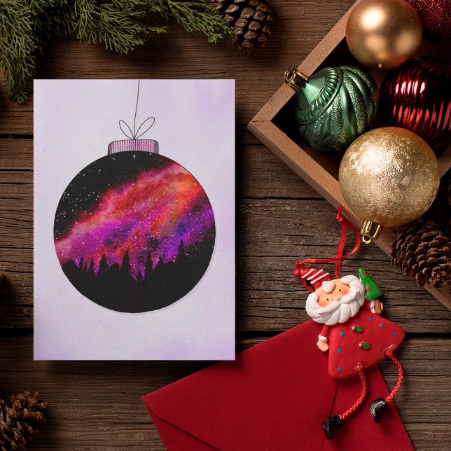 Rosa lila stjärnklar julnatt träkula för jul julkort (Skapare uppladdad)