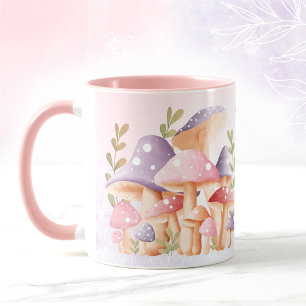 Rosa Lila Svampar Cute Fall Namn Mugg