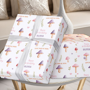 Rosa Lila Svampar Fall Namn Girl Girl Birthday Presentpapper
