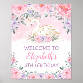 Rosa Lila Svan Princess Birthday Välkommen Poster
