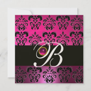ROSA LILA SVART DAMASK MONOGRAM Amethyst Fuchsia Inbjudningar