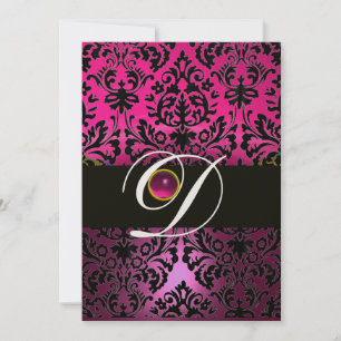 ROSA LILA SVART DAMASK MONOGRAM Amethyst Fuchsia Inbjudningar
