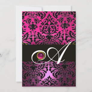 ROSA LILA SVART DAMASK MONOGRAM Amethyst Fuchsia Inbjudningar