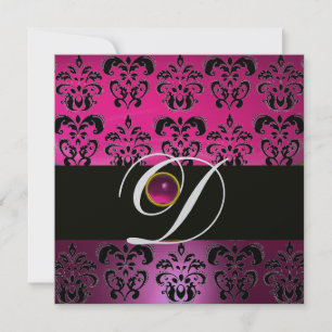 ROSA LILA SVART DAMASK MONOGRAM Amethyst Fuchsia Inbjudningar