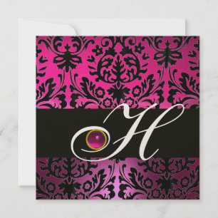 ROSA LILA SVART DAMASK MONOGRAM Amethyst Fuchsia Inbjudningar