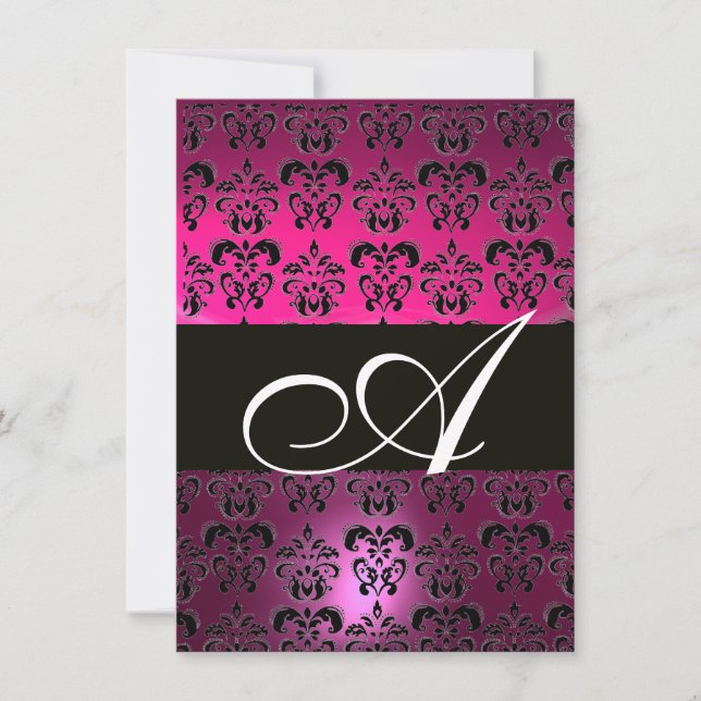 ROSA LILA SVART  DAMASK MONOGRAM  fuchsia vit Inbjudningar (Framsida)