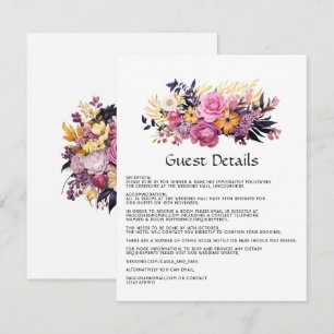 Rosa, lila, svart och guld blommiga gäst detaljer tilläggskort