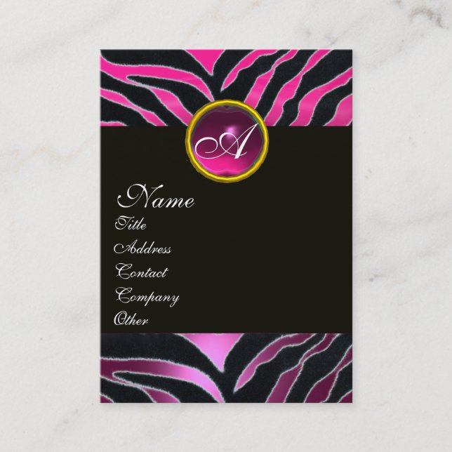 Rosa,lila SVART VIT ZEBRA PÄLS MONOGRAM Visitkort (Framsida)