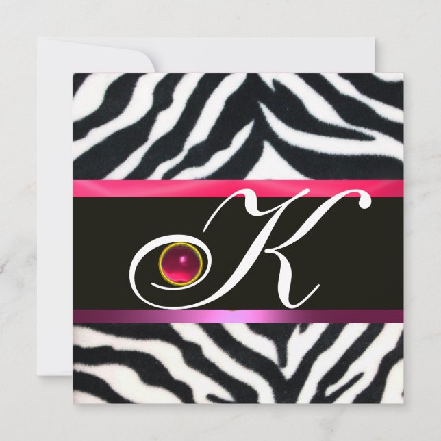 ROSA LILA SVART VIT ZEBRAFÄLL MONOGRAM ,ruby Inbjudningar (Framsida)