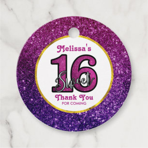 Rosa & Lila Sweet 16 Gnistra Glitter Gemstones Gåvor Etiketter