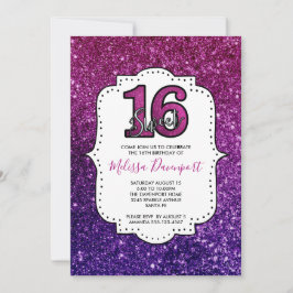 Rosa & Lila Sweet 16 Gnistra Glitter Gemstones Inbjudningar