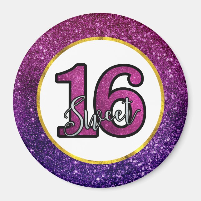 Rosa & Lila Sweet 16 Gnistra Glitter Gemstones Magnet (Framsidan)