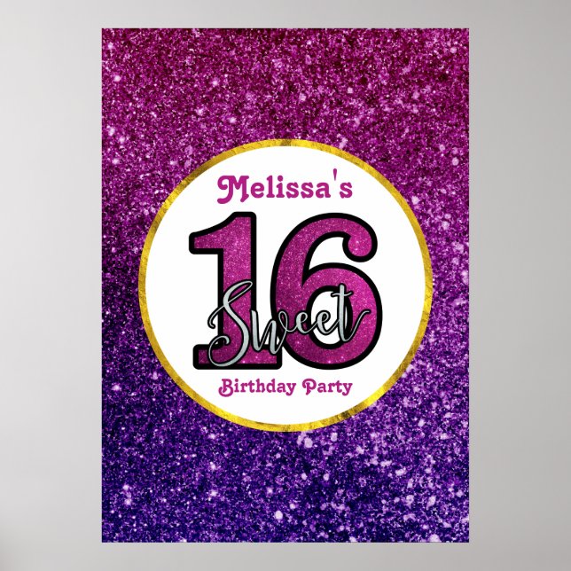 Rosa & Lila Sweet 16 Gnistra Glitter Gemstones Poster (Framsidan)