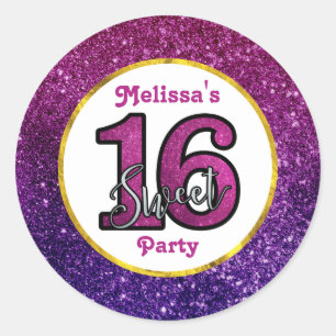 Rosa & Lila Sweet 16 Gnistra Glitter Gemstones Runt Klistermärke