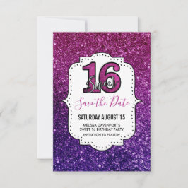 Rosa & Lila Sweet 16 Gnistra Glitter Gemstones Spara Datumet