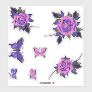 Rosa Lila Tatto Ro Skull Butterflies Klistermärken