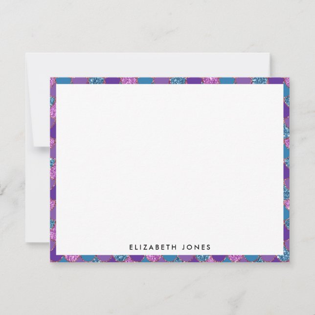 Rosa Lila Teal Glitter Gnistra Sjöjungfru Scale Anteckningskort (Framsida)
