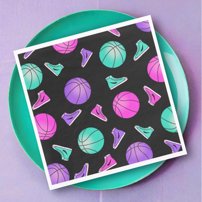 Rosa Lila Teal Neon Basketball Sneakers Birthday Pappersservett (Skapare uppladdad)