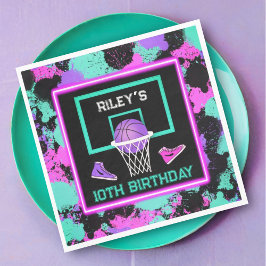Rosa Lila Teal PaintSplatter Basketball Birthday Pappersservett