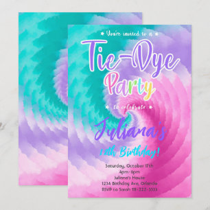 Rosa Lila Teal Tiedye Birthday-inbjudan Inbjudningar