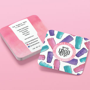 Rosa Lila Teal Tumbler Watercolor Crafter Logotyp Fyrkantigt Visitkort